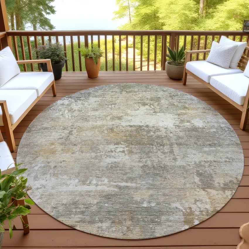 8' Taupe And Beige Round Abstract Washable Indoor Outdoor Area Rug Photo 4