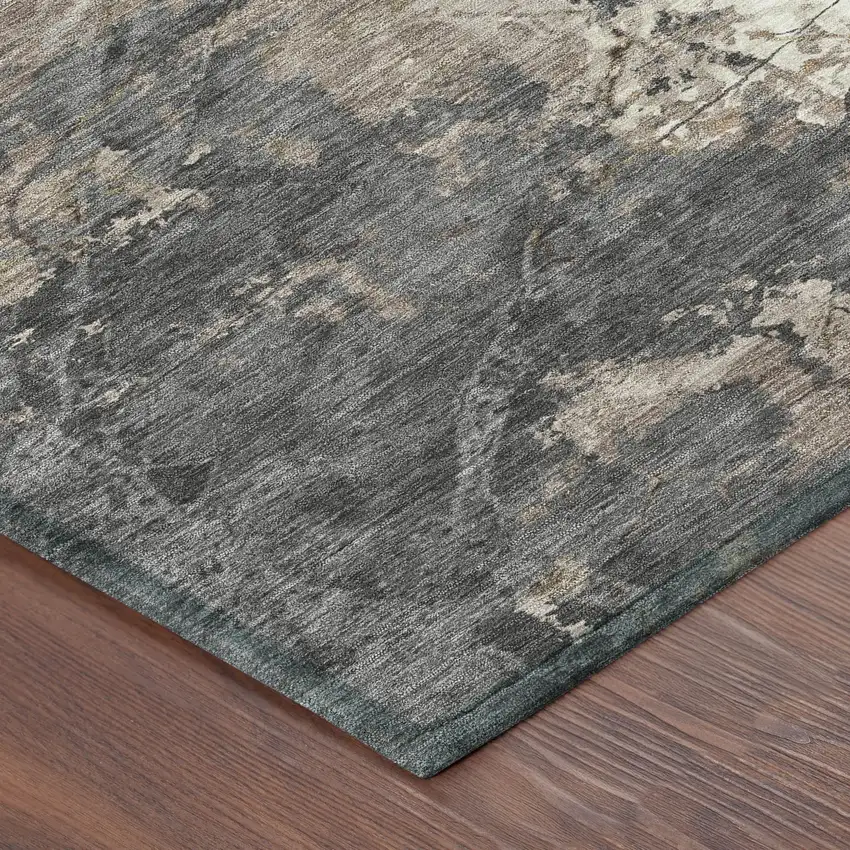8' Taupe And Beige Round Abstract Washable Indoor Outdoor Area Rug Photo 3