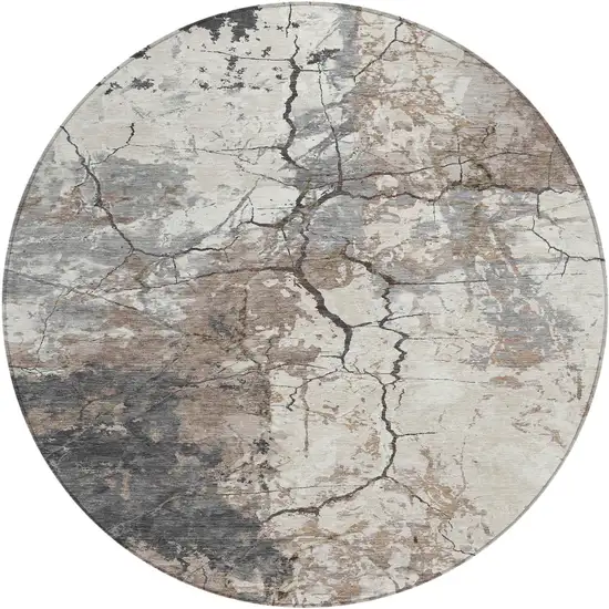 8' Taupe And Beige Round Abstract Washable Indoor Outdoor Area Rug Photo 6