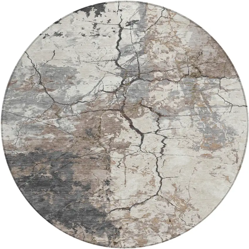 8' Taupe And Beige Round Abstract Washable Indoor Outdoor Area Rug Photo 6