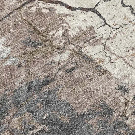 8' Taupe And Beige Round Abstract Washable Indoor Outdoor Area Rug Photo 7