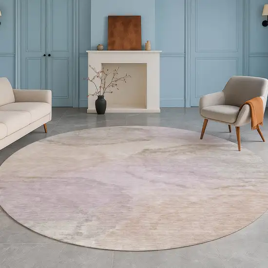 8' Taupe And Beige Round Abstract Washable Indoor Outdoor Area Rug Photo 5