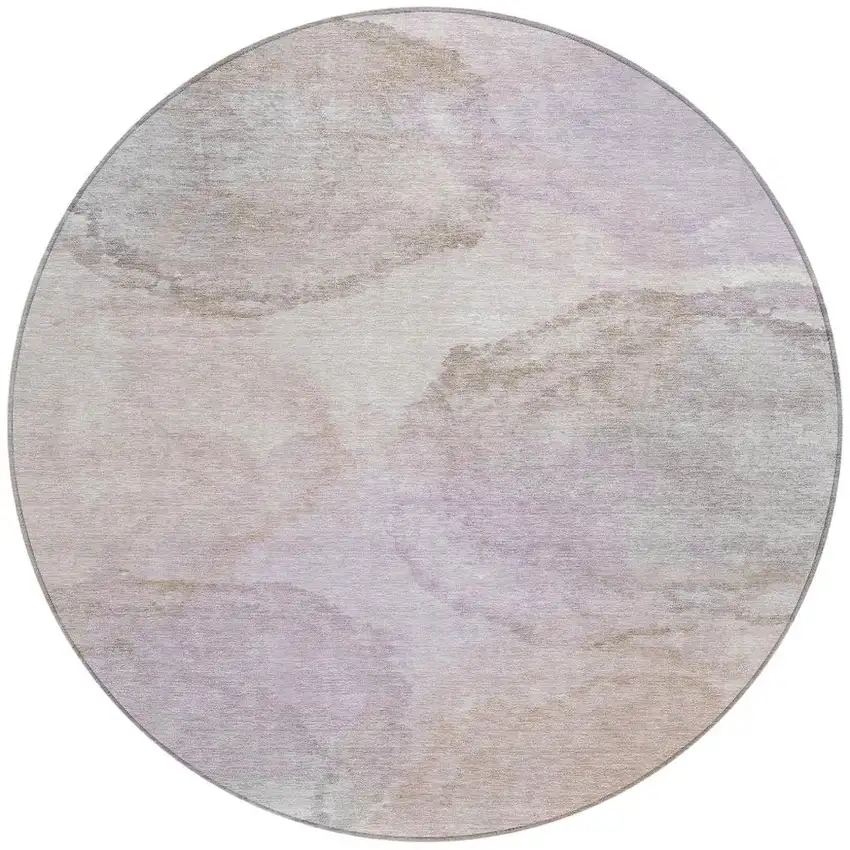 8' Taupe And Beige Round Abstract Washable Indoor Outdoor Area Rug Photo 3