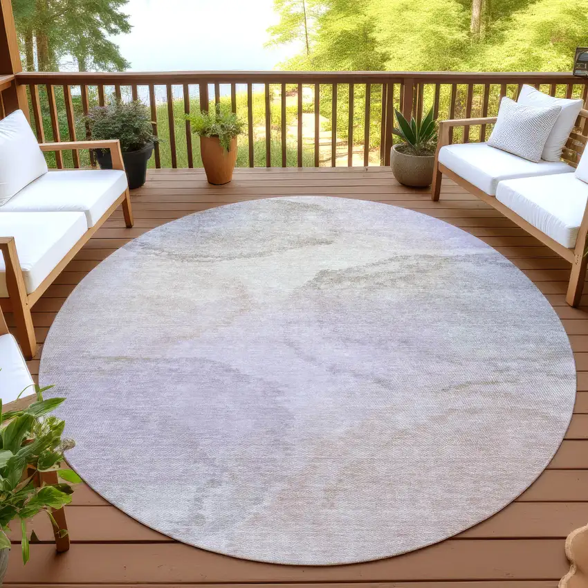 8' Taupe And Beige Round Abstract Washable Indoor Outdoor Area Rug Photo 4