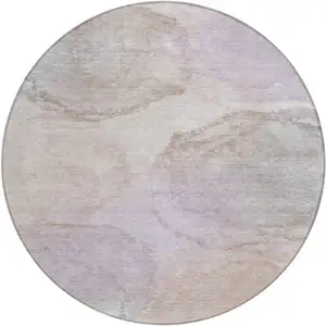 Photo of 8' Taupe And Beige Round Abstract Washable Indoor Outdoor Area Rug