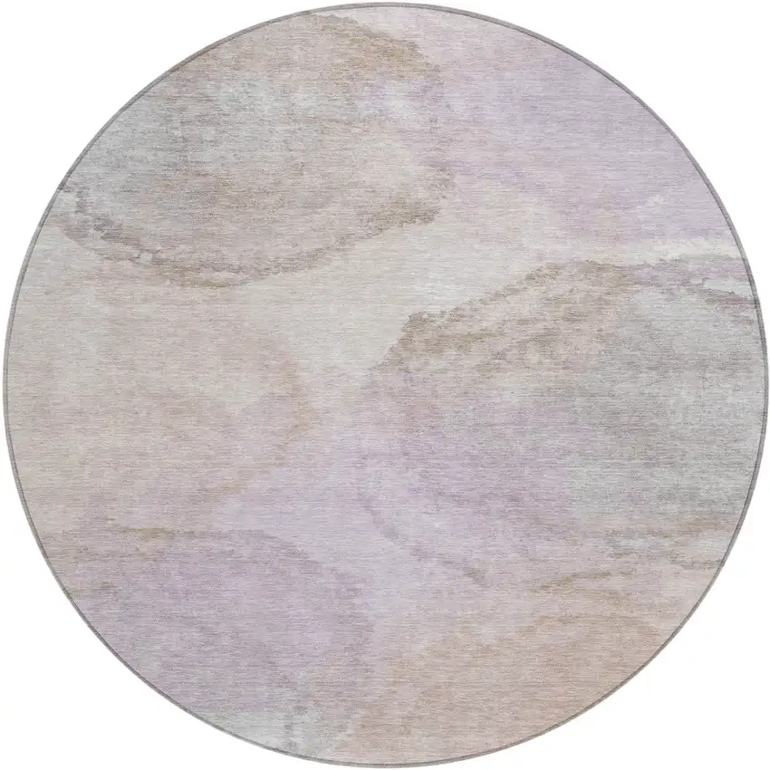 8' Taupe And Beige Round Abstract Washable Indoor Outdoor Area Rug Photo 1