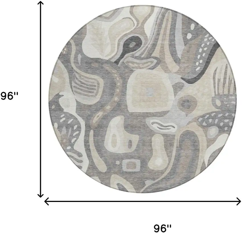 8' Taupe And Beige Round Abstract Washable Indoor Outdoor Area Rug Photo 7