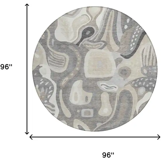 8' Taupe And Beige Round Abstract Washable Indoor Outdoor Area Rug Photo 7