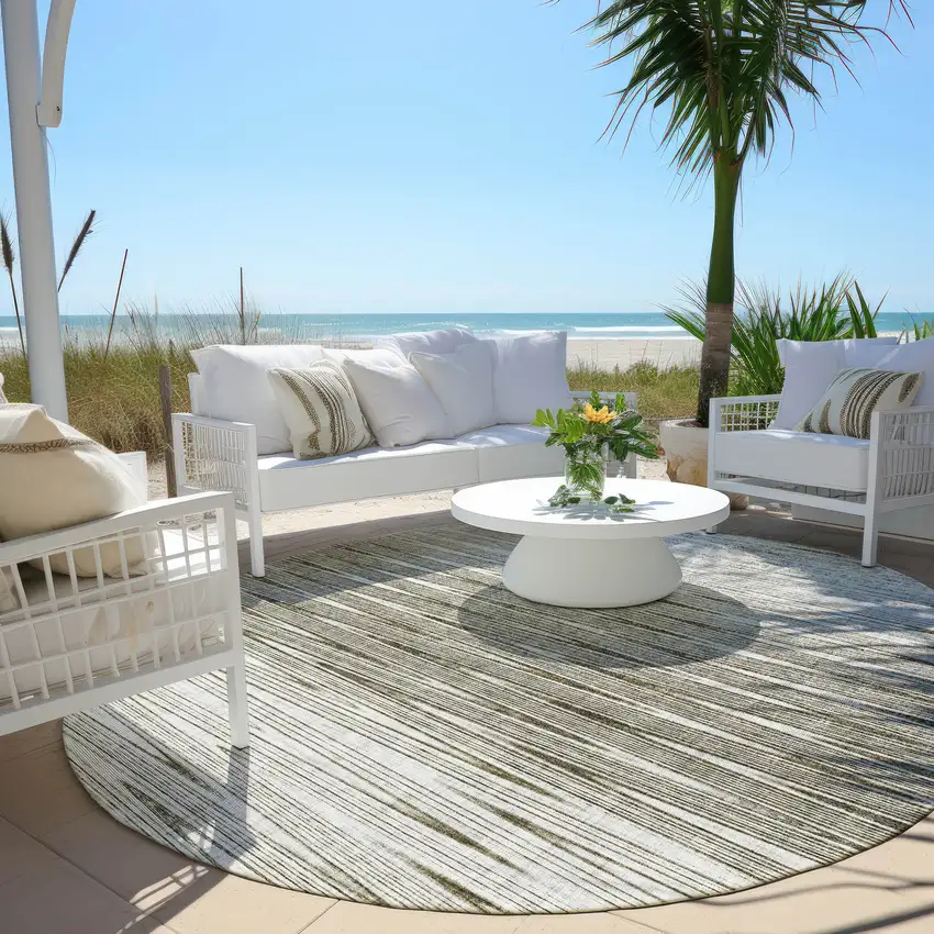 8' Taupe And Beige Round Abstract Washable Indoor Outdoor Area Rug Photo 6
