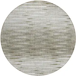 Photo of 8' Taupe And Beige Round Abstract Washable Indoor Outdoor Area Rug