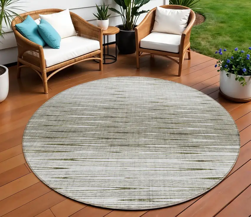8' Taupe And Beige Round Abstract Washable Indoor Outdoor Area Rug Photo 1