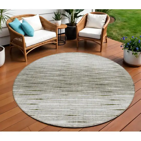 8' Taupe And Beige Round Abstract Washable Indoor Outdoor Area Rug Photo 1