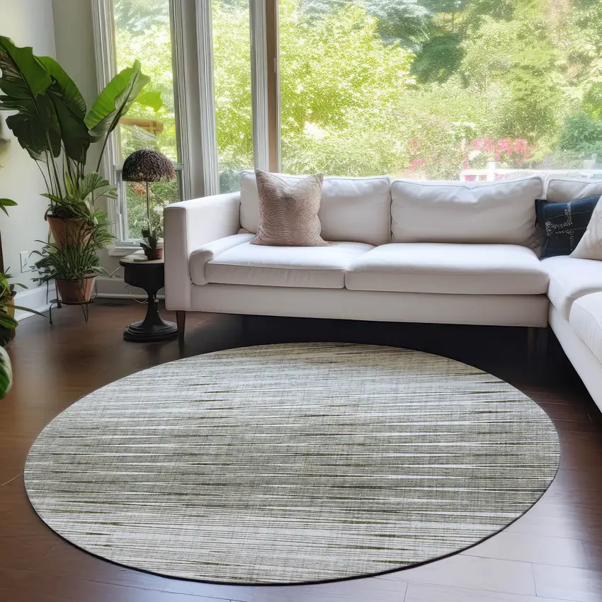 8' Taupe And Beige Round Abstract Washable Indoor Outdoor Area Rug Photo 7