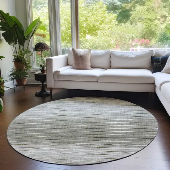 8' Taupe And Beige Round Abstract Washable Indoor Outdoor Area Rug Photo 7