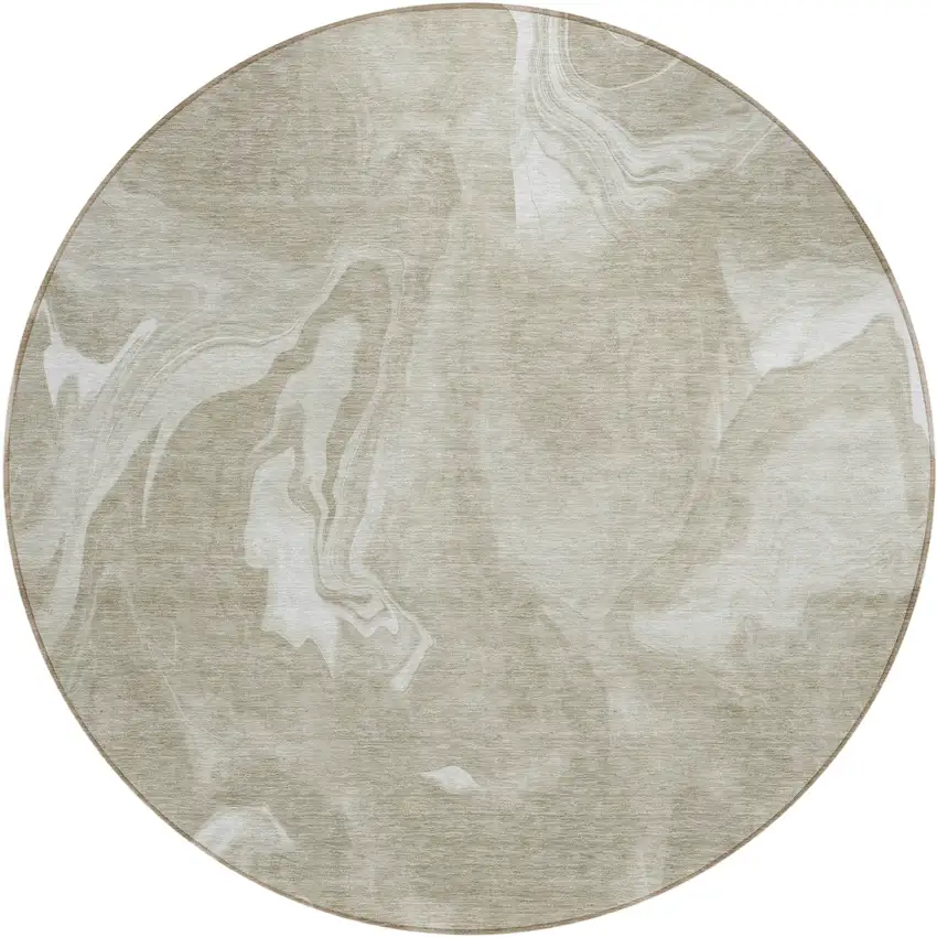 8' Taupe And Beige Round Abstract Washable Indoor Outdoor Area Rug Photo 2