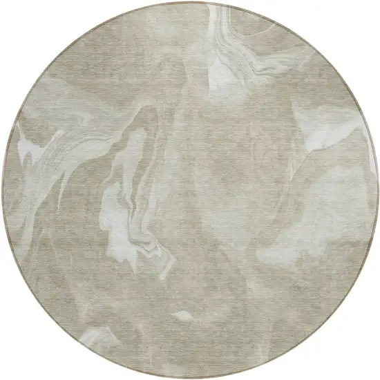 8' Taupe And Beige Round Abstract Washable Indoor Outdoor Area Rug Photo 2
