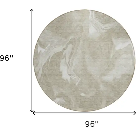 8' Taupe And Beige Round Abstract Washable Indoor Outdoor Area Rug Photo 3