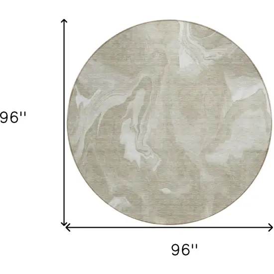 8' Taupe And Beige Round Abstract Washable Indoor Outdoor Area Rug Photo 3
