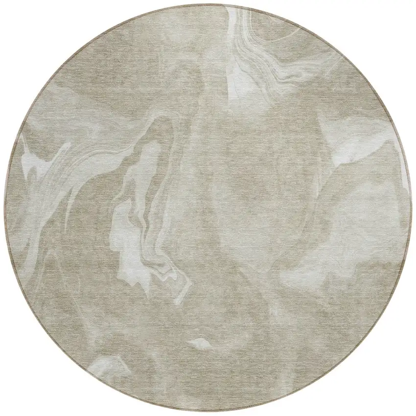 8' Taupe And Beige Round Abstract Washable Indoor Outdoor Area Rug Photo 5