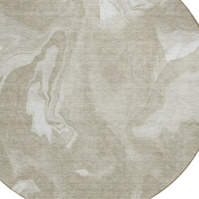 8' Taupe And Beige Round Abstract Washable Indoor Outdoor Area Rug Photo 4