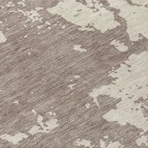 Photo of 8' Taupe And Beige Round Abstract Washable Indoor Outdoor Area Rug