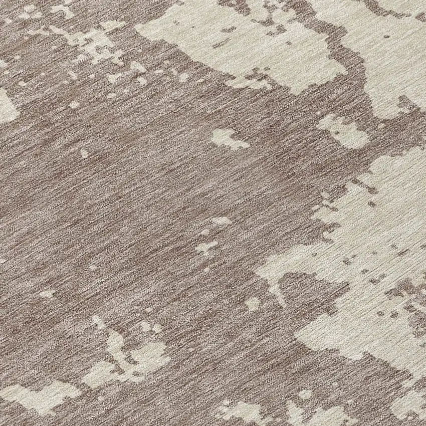 8' Taupe And Beige Round Abstract Washable Indoor Outdoor Area Rug Photo 8