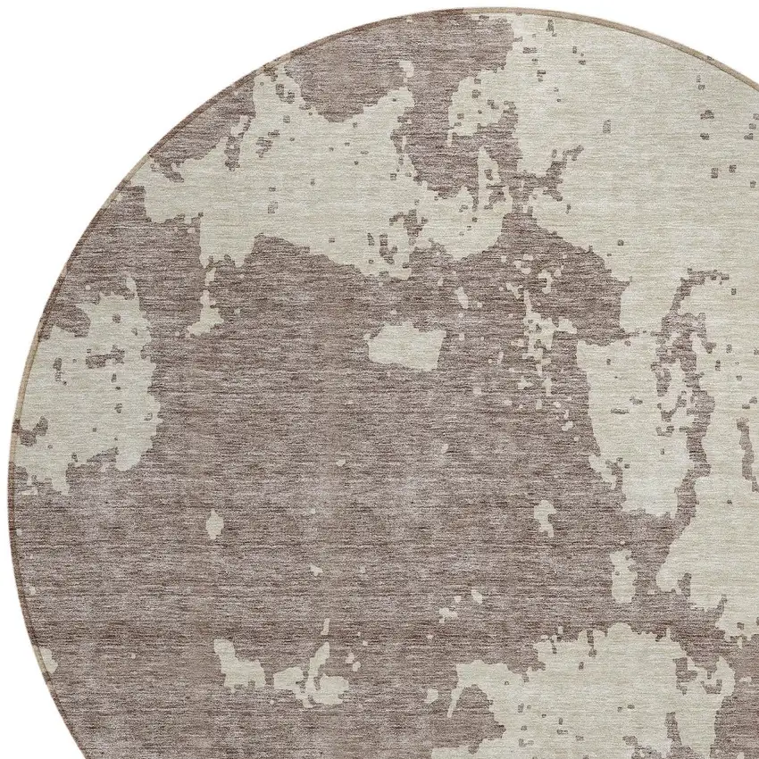 8' Taupe And Beige Round Abstract Washable Indoor Outdoor Area Rug Photo 4
