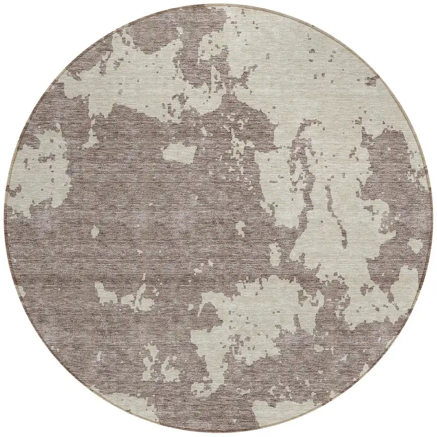 8' Taupe And Beige Round Abstract Washable Indoor Outdoor Area Rug Photo 5