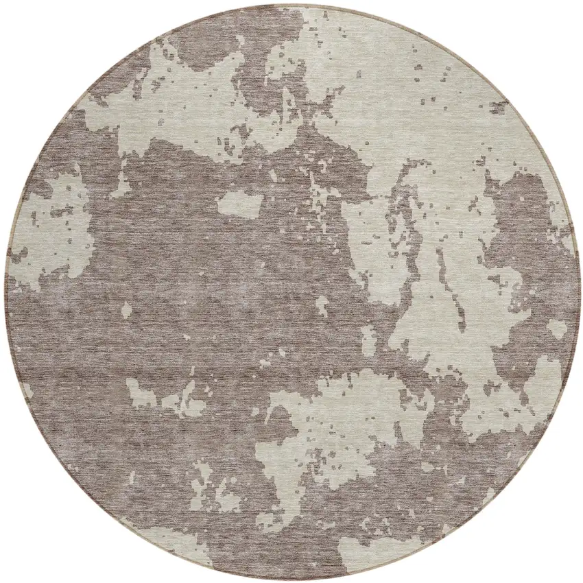 8' Taupe And Beige Round Abstract Washable Indoor Outdoor Area Rug Photo 2