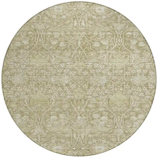 8' Taupe And Beige Round Floral Washable Indoor Outdoor Area Rug Photo 5