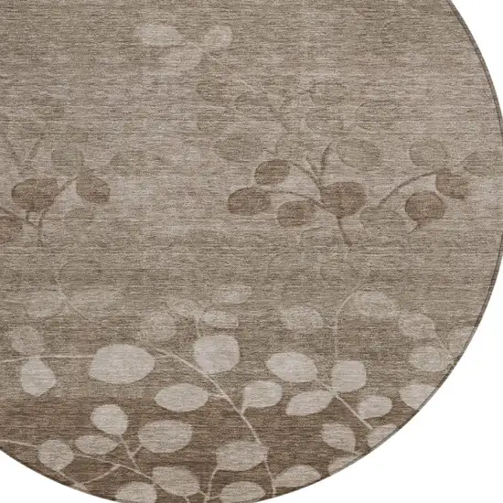 8' Taupe And Beige Round Floral Washable Indoor Outdoor Area Rug Photo 8
