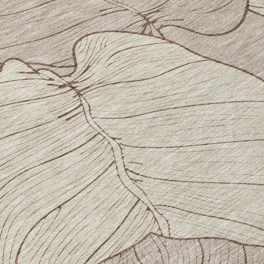 8' Taupe And Beige Round Floral Washable Indoor Outdoor Area Rug Photo 7