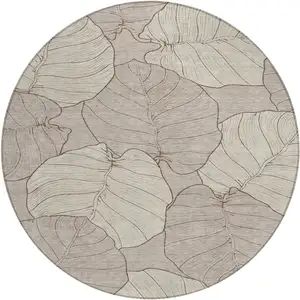 Photo of 8' Taupe And Beige Round Floral Washable Indoor Outdoor Area Rug