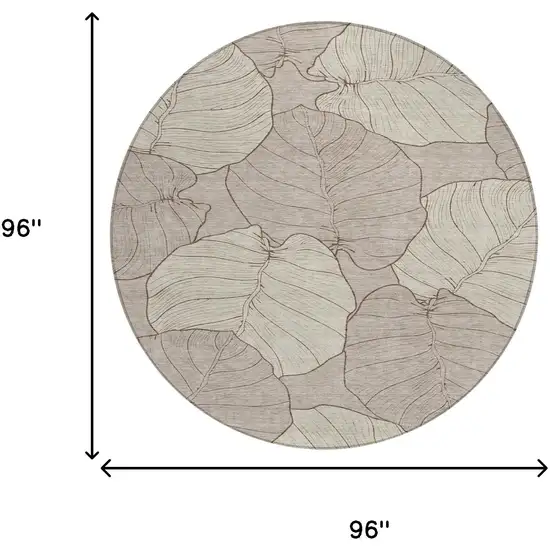 8' Taupe And Beige Round Floral Washable Indoor Outdoor Area Rug Photo 8