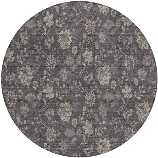 8' Taupe And Beige Round Floral Washable Indoor Outdoor Area Rug Photo 2