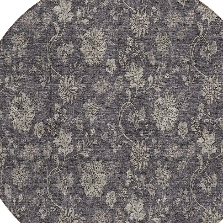 8' Taupe And Beige Round Floral Washable Indoor Outdoor Area Rug Photo 4