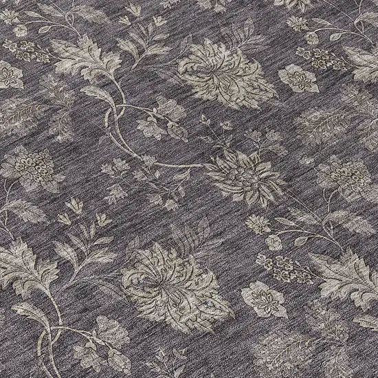 8' Taupe And Beige Round Floral Washable Indoor Outdoor Area Rug Photo 8