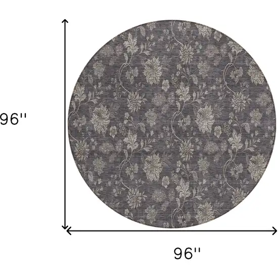 8' Taupe And Beige Round Floral Washable Indoor Outdoor Area Rug Photo 3