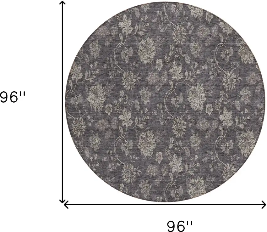 8' Taupe And Beige Round Floral Washable Indoor Outdoor Area Rug Photo 3