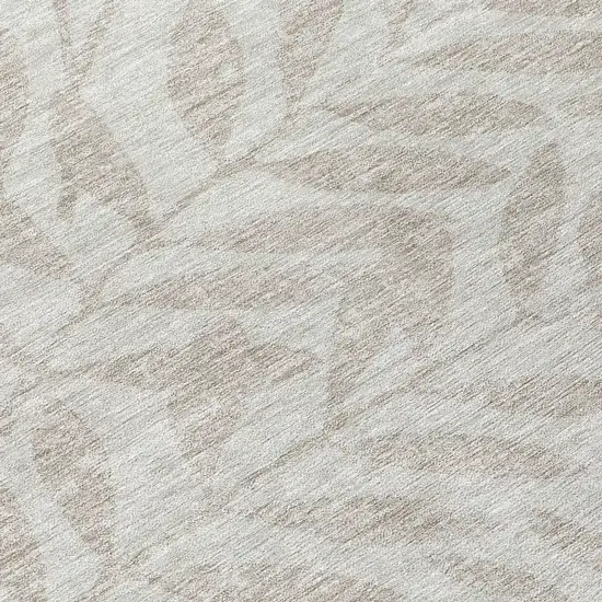 8' Taupe And Beige Round Floral Washable Indoor Outdoor Area Rug Photo 8