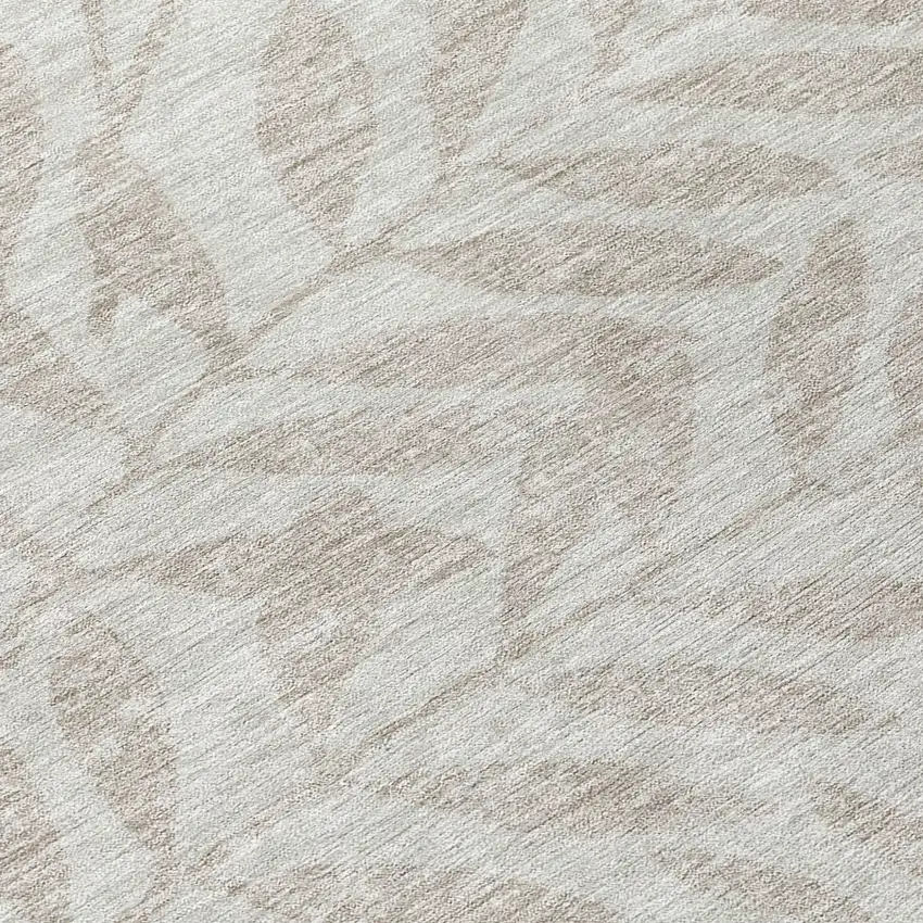 8' Taupe And Beige Round Floral Washable Indoor Outdoor Area Rug Photo 8