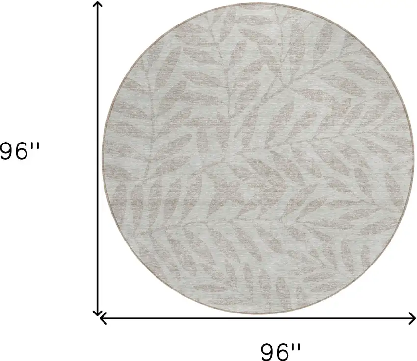 8' Taupe And Beige Round Floral Washable Indoor Outdoor Area Rug Photo 3