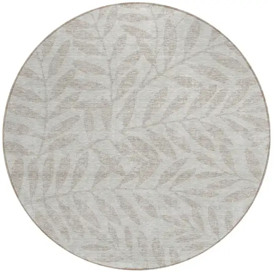 8' Taupe And Beige Round Floral Washable Indoor Outdoor Area Rug Photo 5
