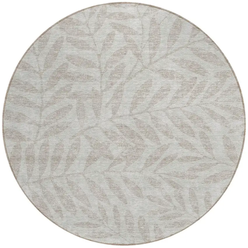 8' Taupe And Beige Round Floral Washable Indoor Outdoor Area Rug Photo 5
