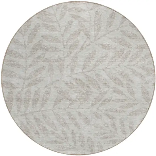 8' Taupe And Beige Round Floral Washable Indoor Outdoor Area Rug Photo 2