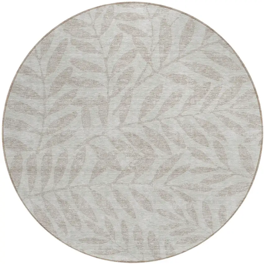 8' Taupe And Beige Round Floral Washable Indoor Outdoor Area Rug Photo 2