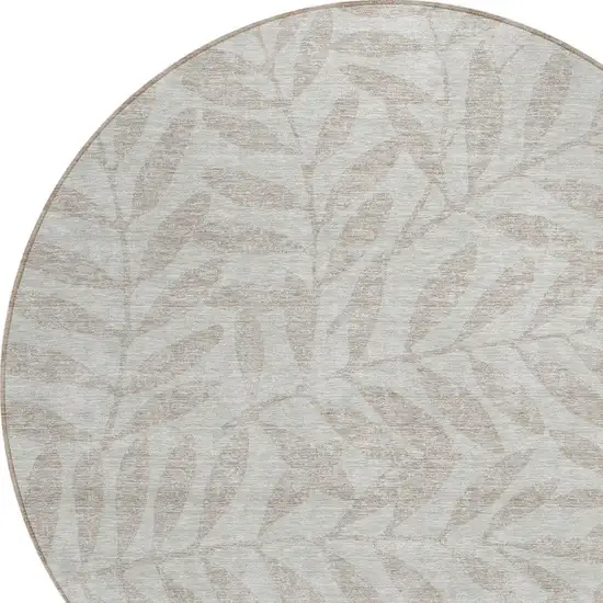 8' Taupe And Beige Round Floral Washable Indoor Outdoor Area Rug Photo 4
