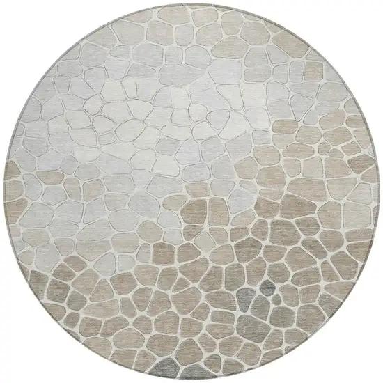 8' Taupe And Beige Round Geometric Washable Indoor Outdoor Area Rug Photo 3