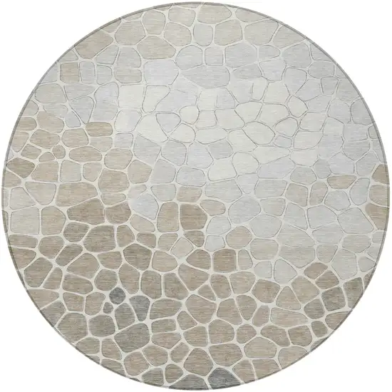 8' Taupe And Beige Round Geometric Washable Indoor Outdoor Area Rug Photo 4