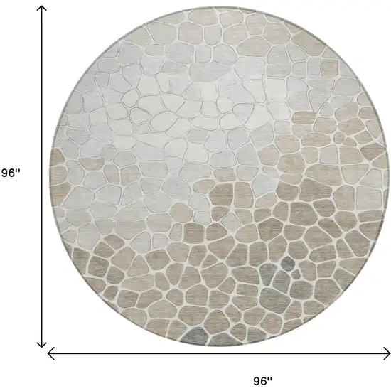 8' Taupe And Beige Round Geometric Washable Indoor Outdoor Area Rug Photo 8